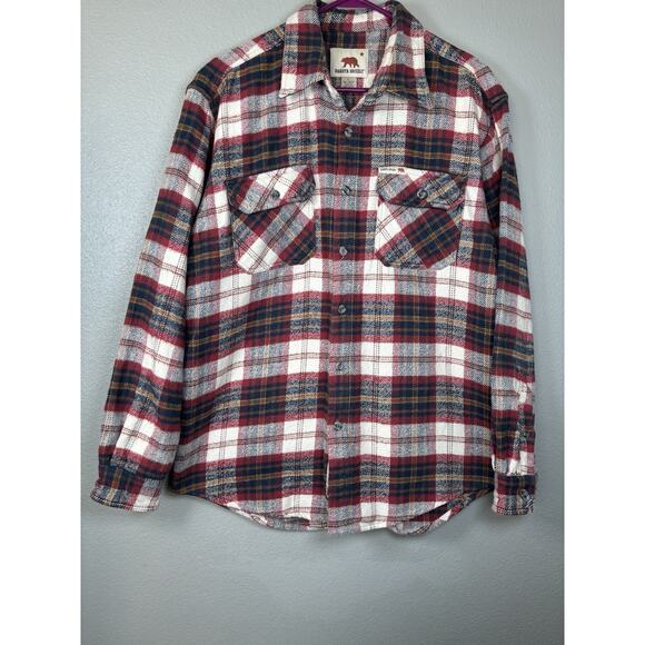 Dakota Grizzly Flannel Men’s Large Red White Blue Yellow 100% Cotton Logo Pocket - Picture 1 of 9